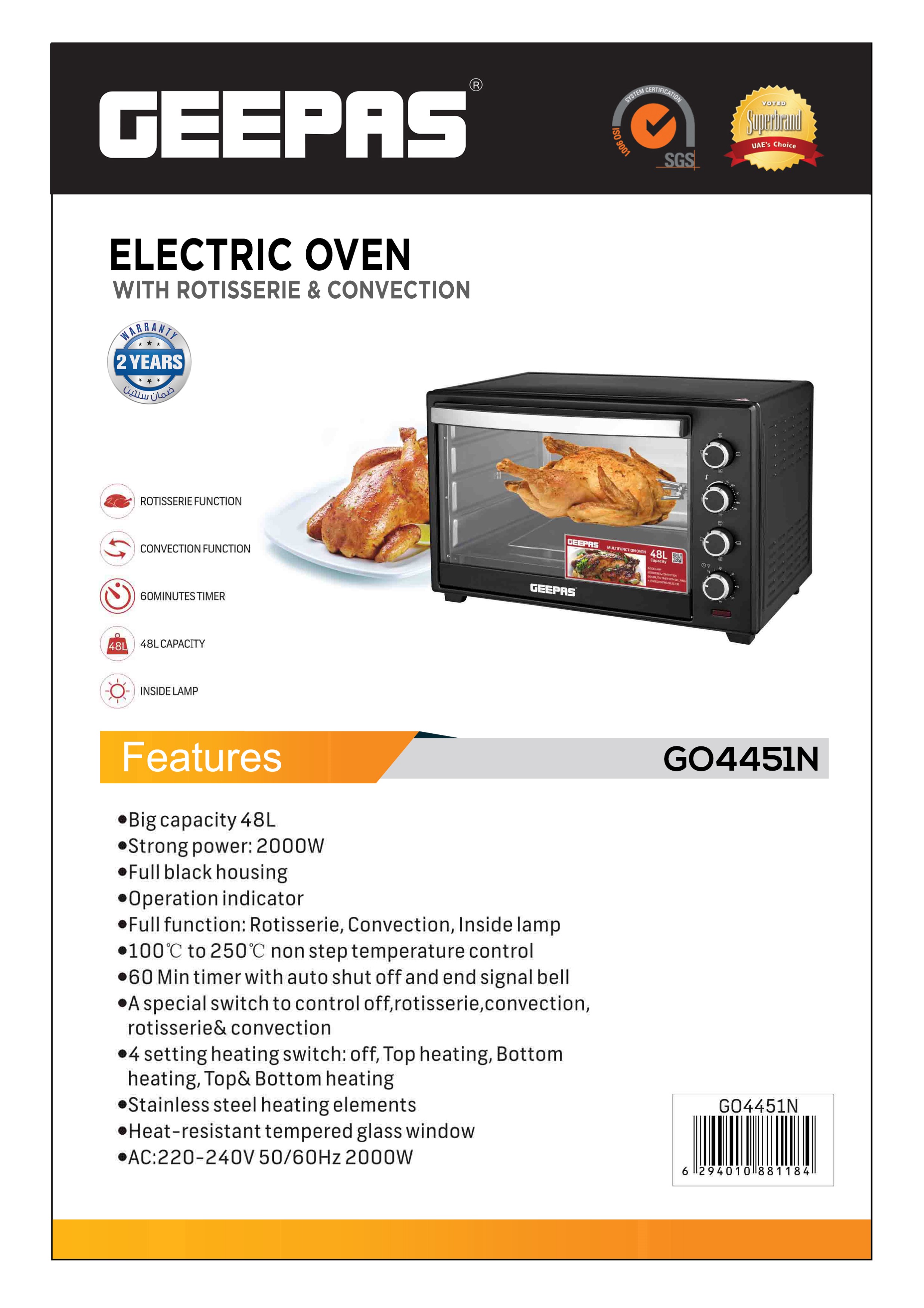 Electric oven with top deals and bottom heat